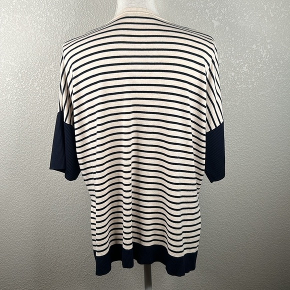 Weekend Max Mara Oversized Cream & Navy Blue Stripe Knit V-neck Sweater Size XS - Picture 5 of 7